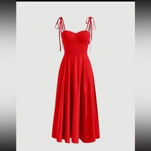 Red Solid Tie Shoulder Cami Dress